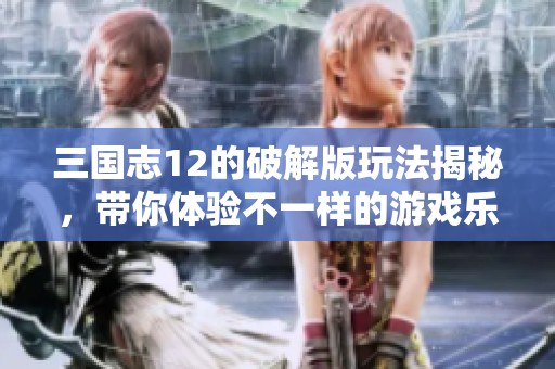 三国志12的破解版玩法揭秘，带你体验不一样的游戏乐趣